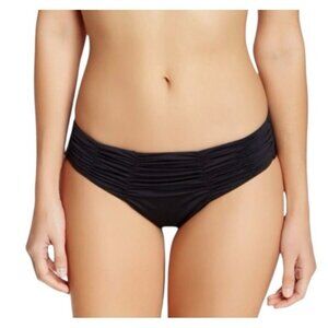 NWT Badgley Mischka Bikini Bottom SZ. 8 Black Ruching Solid Low Rise Minimalist